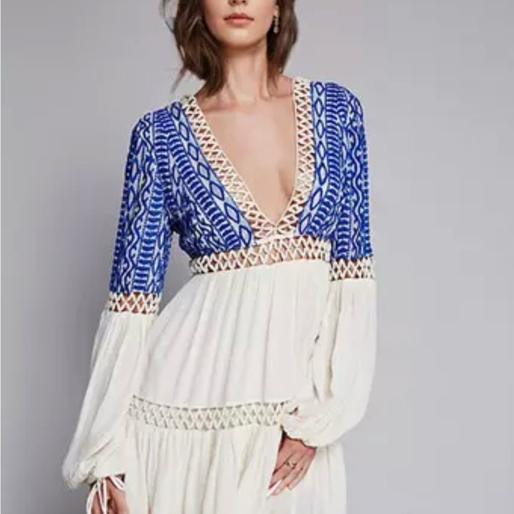 Free People Blue and Cream Midi Dress